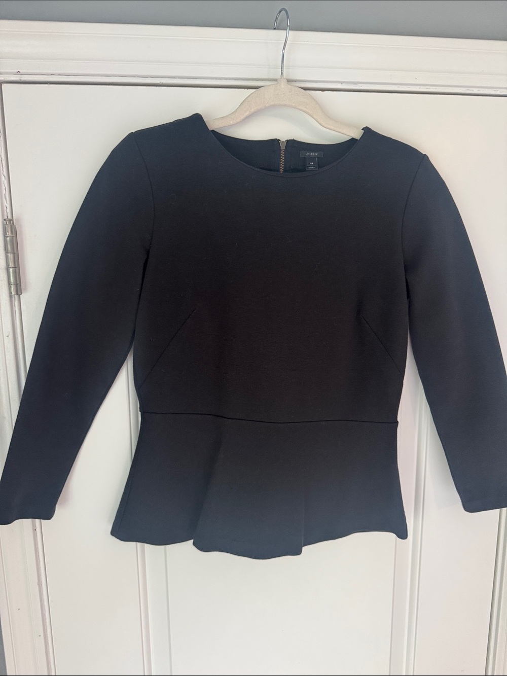 Women’s J. Crew Black 3/4 Sleeve Peplum Top